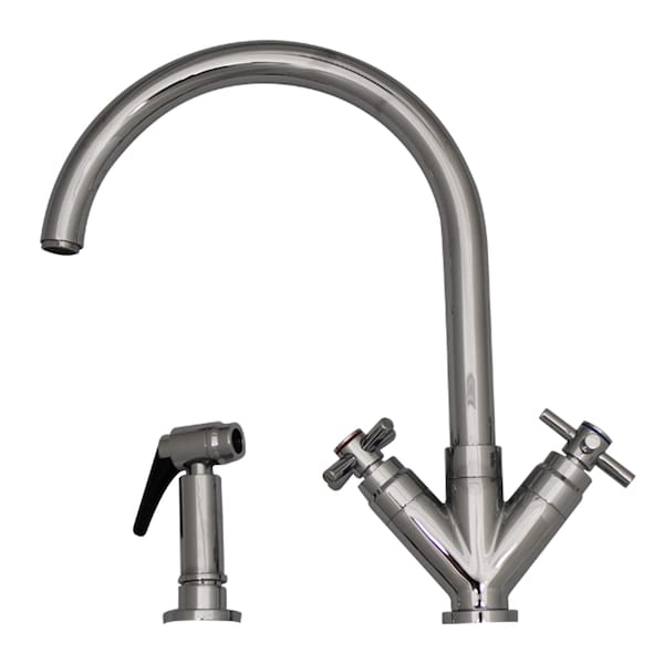 Whitehaus Dual Handle Faucet W/ Gooseneck Swivel Spout, "V" Cross Style Handles A 3-03942CH85-C - main